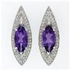 Image 1 : Custom 18k White Gold 3.50 ctw Marquise Amethyst & Diamond Large Stud Earring