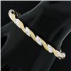 Image 1 : Italian 14K TT Gold 7" Polished & Matte Finish Twist Hinged Open Bangle Bracelet