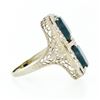 Image 5 : Antique Art Deco 14k White Gold Dual Bloodstone & Diamond Etched Filigree Ring