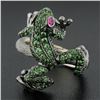 Image 2 : 18K Gold & Black Rhodium Pave Tsavorite & Red Eyes Frog Body Cocktail Ring