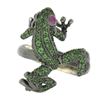 Image 4 : 18K Gold & Black Rhodium Pave Tsavorite & Red Eyes Frog Body Cocktail Ring
