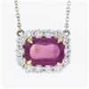 Image 3 : NEW 18K Gold 5.24 ctw GIA NO HEAT Pink Sapphire & Diamond Halo Pendant Necklace