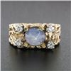 Image 2 : Unisex Vintage 14K Yellow Gold Oval Cabochon Star Sapphire & Diamond Nugget Ring