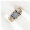 Image 3 : Unisex Vintage 14K Yellow Gold Oval Cabochon Star Sapphire & Diamond Nugget Ring