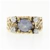 Image 4 : Unisex Vintage 14K Yellow Gold Oval Cabochon Star Sapphire & Diamond Nugget Ring
