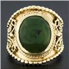 Image 2 : Vintage 14k Yellow Gold Oval Cabochon Cut Jade Twisted Wire Wide Cigar Band Ring