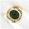 Image 3 : Vintage 14k Yellow Gold Oval Cabochon Cut Jade Twisted Wire Wide Cigar Band Ring