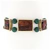 Image 1 : Lucien Piccard 14K Gold Carved Tigers Eye Trojan Green Chalcedony Beads Bracelet