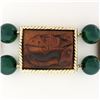 Image 2 : Lucien Piccard 14K Gold Carved Tigers Eye Trojan Green Chalcedony Beads Bracelet