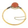 Image 5 : Antique Victorian 14k Gold Silver 18.2mm Coral w/ Diamond Hinged Bangle Bracelet