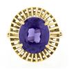 Image 4 : Vintage 14k Gold Oval Synthetic Alexandrite w/ Slotted Open Work Solitaire Ring