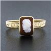 Image 2 : Antique Victorian 10k Gold Petite Bezel Set Rectangular Carved Agate Cameo Ring
