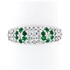 Image 1 : Fancy 18K White Gold 0.68 ctw Emerald Diamond Dome Bombe Flower Cluster Band Rin