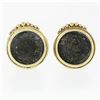 Image 1 : Vintage 18k Yellow Gold 18.3mm Bezel Set Round Ancient Coin Omega Back Earrings