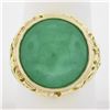 Image 1 : 14k Yellow Gold Large 16mm Round Cabochon Bezel Green Jade Spiral Open Work Ring