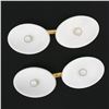 Image 2 : Antique 14k Gold White Mother of Pearl w/ 3mm Seed Pearl Center Oval Cufflinks
