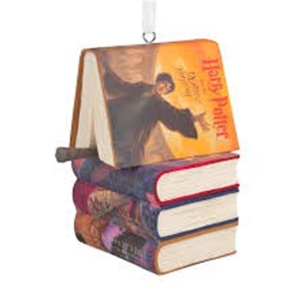 NEW HALLMARK ORNAMENTS HARRY POTTER BOOKS & WAND