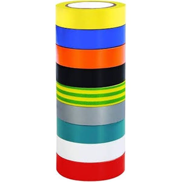 NEW 9 ROLL MULTICOLOR ELECTRICAL TAPE 65 FT