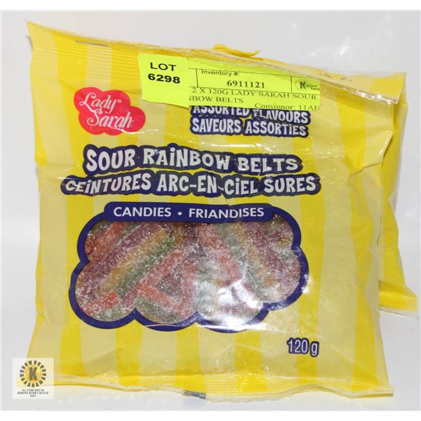 NEW 2 X 120G LADY SARAH SOUR RAINBOW BELTS
