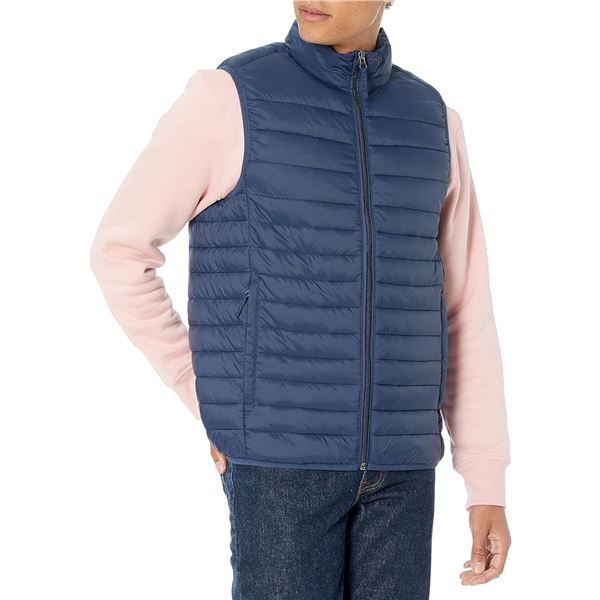 NEW AMAZON ESSENTIALS MEDIUM BLUE SLEEVELESS JACKE