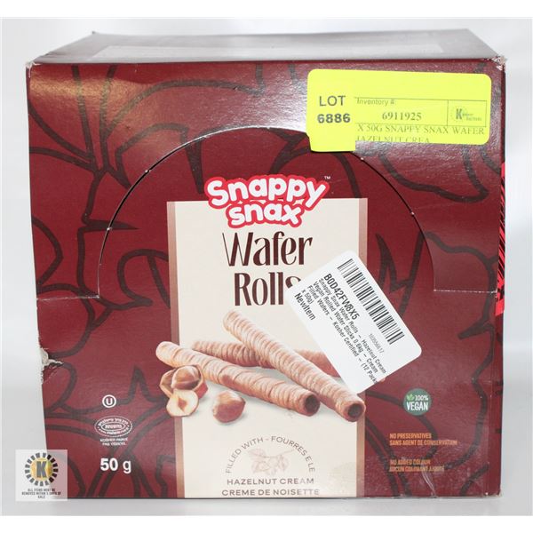 NEW 12 X 50G SNAPPY SNAX WAFER ROLLS HAZELNUT CREA