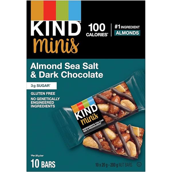 NEW 10 X 20G NUTS SEA SALT & DARK CHOC KIND MINIS