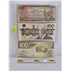 Image 1 : Canada $100 Bills (3): - 1975 Lawson/Bouey #AJA5021933 (Note: Back Stamped "PLACER GOLD MINING BUCKS