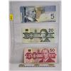 Image 1 : Canada Bills (3):  - 2006 $5 : Jenkins/Dodge : #APD1975180 - 1991 $20 : Bonin/Thiessen : #ASJ4626542