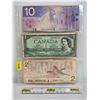 Image 1 : Canada Bills (3):  - 2001 $10 : Jenkins/Dodge #BEN3069862 - 1954 $1 : Beattie/Rasminsky #DF8444643 -