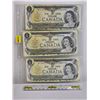 Image 1 : Canada $1 Bills (3): -1973 : Crow/Bouey #BFK1316030 -1973 : Crow/Bouey #BFF9459968 -1973 : Crow/Boue