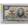 Image 2 : Bank of Canada $100 Bill 1937 : Gordon/Towers #BJ4083752 (See Pics for Varieties, Conditions, Serial