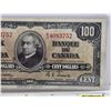 Image 3 : Bank of Canada $100 Bill 1937 : Gordon/Towers #BJ4083752 (See Pics for Varieties, Conditions, Serial