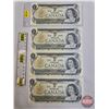 Image 1 : Canada $1 Bills 1973 (3 Consecutive + 1 Near): Crow/Bouey #BAA3522110-111-112 + BAA3522104  (See Pic