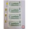 Image 4 : Canada $1 Bills 1973 (3 Consecutive + 1 Near): Crow/Bouey #BAA3522110-111-112 + BAA3522104  (See Pic