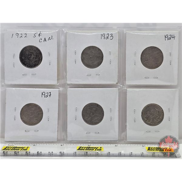 Canada Five Cent (6): 1922; 1923; 1924; 1927; 1935; 1936 (SEE PICS!)  (Listing & Descriptions are a 