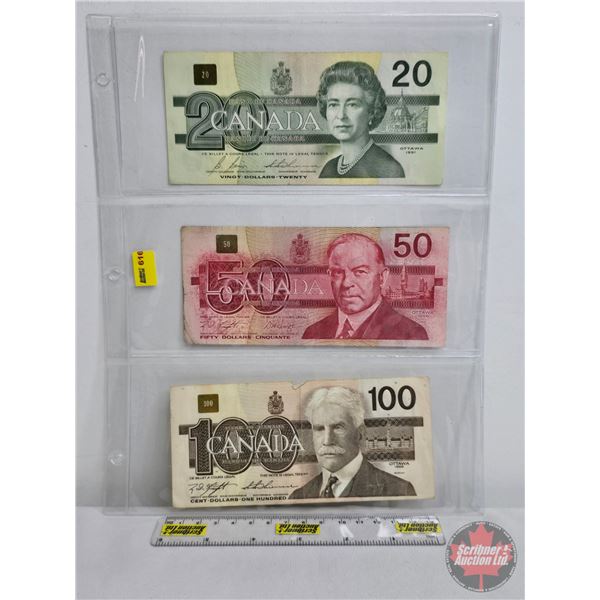 Canada Bills (3): - 1991 $20 : Bonin/Thiessen #ESN0103537 - 1988 $50 : Knight/Dodge #FMA9183476 - 19