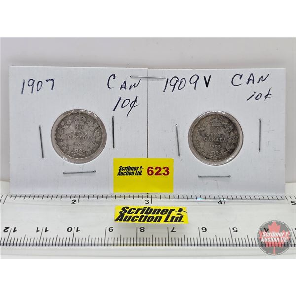 Canada Ten Cent (2) : 1907; 1909 (SEE PICS!)  (Listing & Descriptions are a GUIDE ONLY and are subje