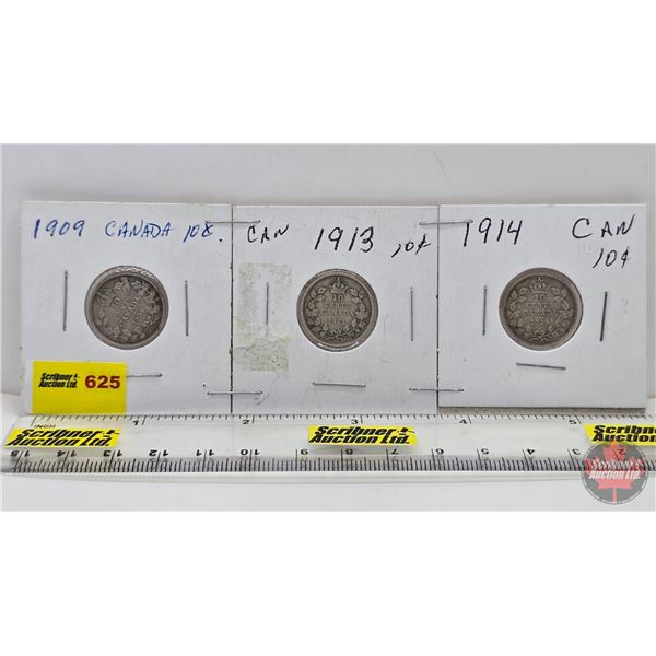 Canada Ten Cent (3) : 1909; 1913; 1914 (SEE PICS!)  (Listing & Descriptions are a GUIDE ONLY and are