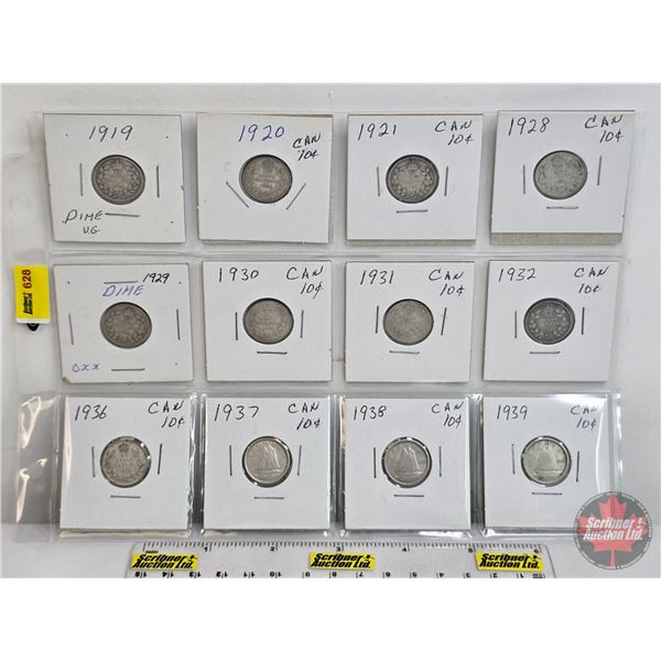 Canada Ten Cent (12) : 1919; 1920; 1921; 1928; 1929; 1930; 1931; 1932; 1936; 1937; 1938; 1939 (SEE P