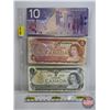 Image 1 : Canada Bills (3): - 1973 $1 : Crow/Bouey #BCL5428287 - 1974 $2 : Crow/Bouey #ARE8488313 - 2005 $10 :