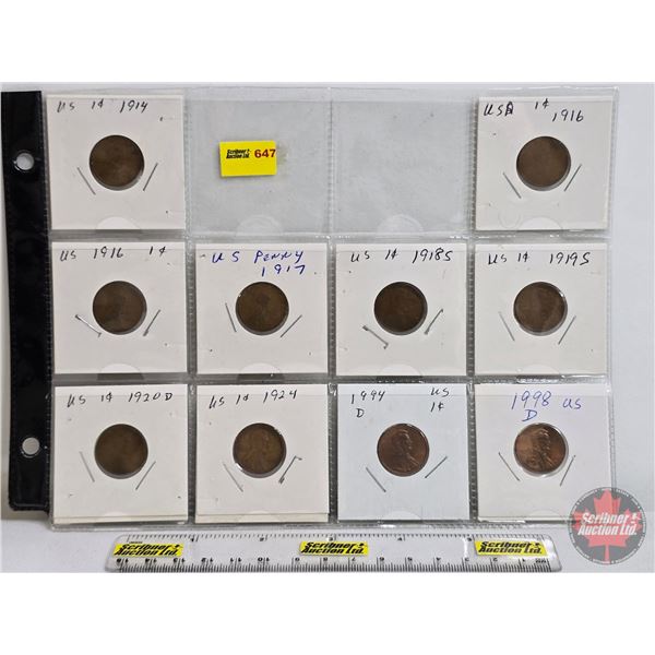USA One Cent (10) : 1914; 1916; 1916; 1917; 1918S; 1919S; 1920D; 1924; 1994D; 1998D (SEE PICS!)  (Li