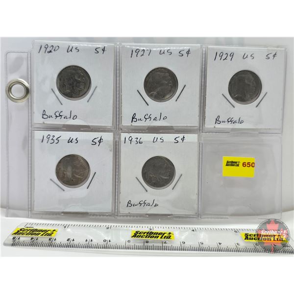 USA Five Cent (5): 1920; 1927; 1929; 1935; 1936 (SEE PICS!)  (Listing & Descriptions are a GUIDE ONL