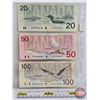 Image 5 : Canada Bills (3): - 1991 $20 : Bonin/Thiessen #EVT3729190 - 1988 $50 : Thiessen/Crow #FHD1055841 - 1