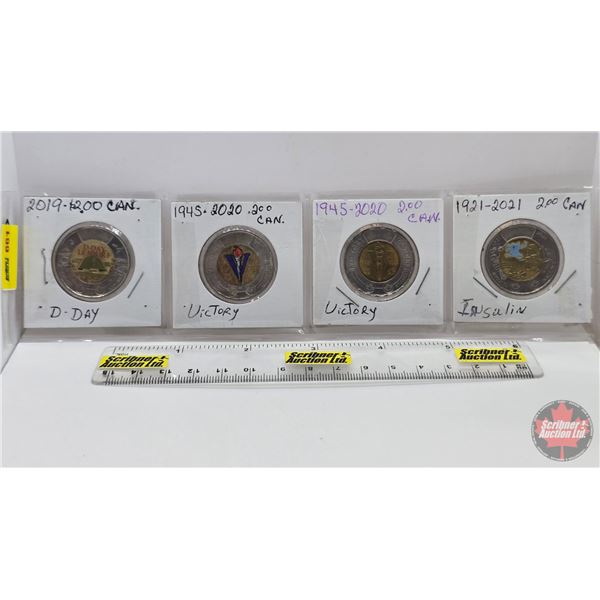 Canada Toonies (4): 2019 D-Day Colorized ; 2020 End of WWII Colorized ; 2020 End of WWII Non-Coloriz