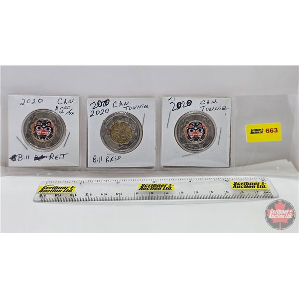 Canada Toonies (3): 2020 Bill Reid ~ Colorized (2); 2020 Bill Reid ~ Non-Colorized (SEE PICS!)  (Lis