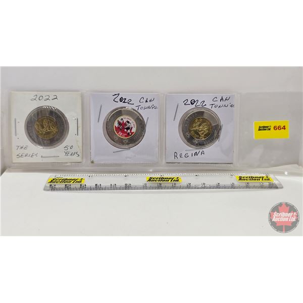Canada Toonies (3): 2022 Summit Series 50 Yrs ~ Non-Colorized (2); 2022 Summit Series 50 Yrs ~ Color