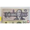 Image 2 : Canada Bills (3): - 1989 $10 : Knight/Thiessen #BEG6973550 - 1991 $20 : Knight/Dodge #AYH5474783 - 2