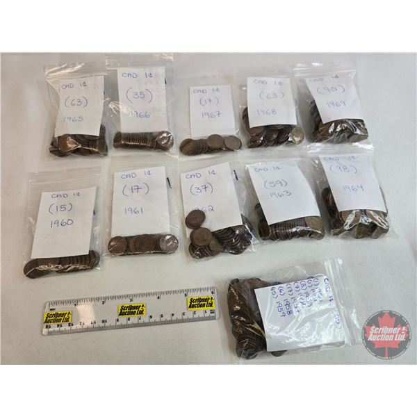 Canada One Cent Collection (540+) : 1950's & 1960's (SEE PICS!)  (Listing & Descriptions are a GUIDE