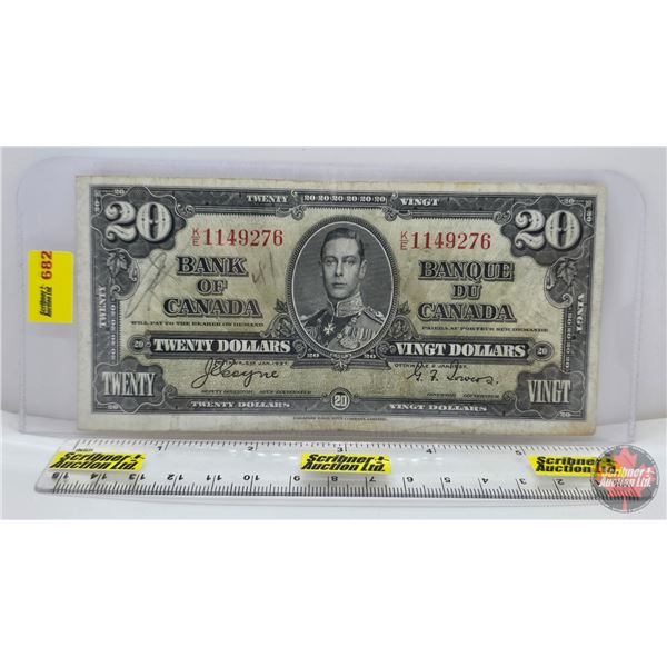 Bank of Canada $20 Bill 1937 : Coyne/Towers #KE1149276 (See Pics for Varieties, Conditions, Serial N