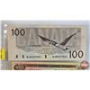 Image 2 : Canada $100 Bills (3): - 1988 : Knight/Thiessen #BJN4375551 - 1975 : Lawson/Bouey #JB5080351 - 2004 